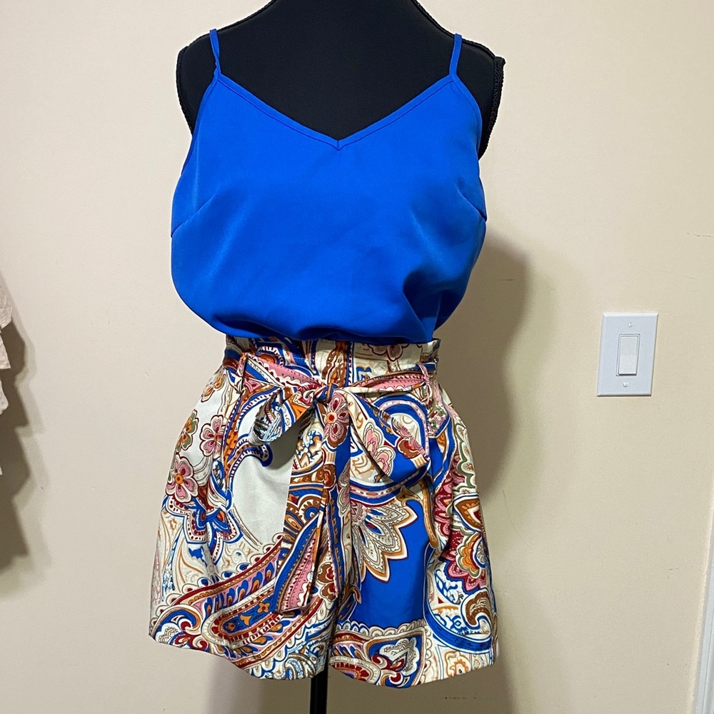Blue and Multicolor Paisley Women Shorts